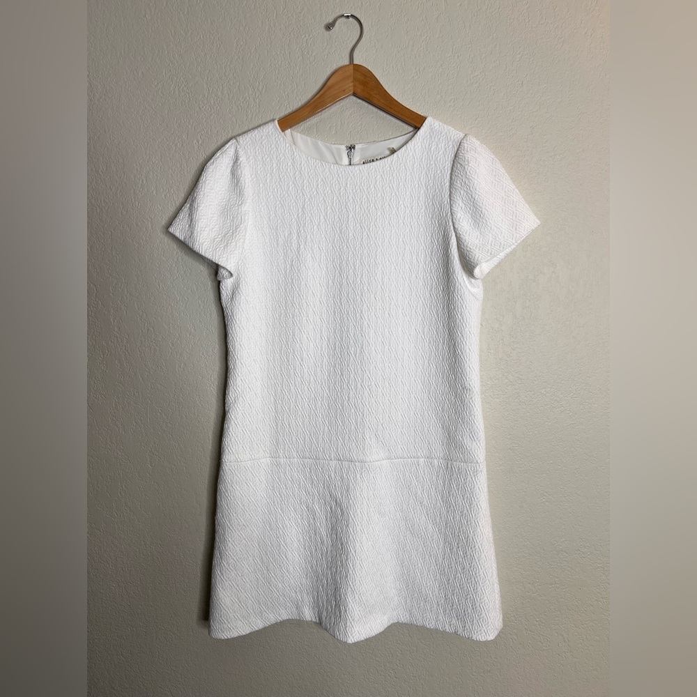 Alice + Olivia Liv Drop Waist Textured Mini Dress | White | Size 8